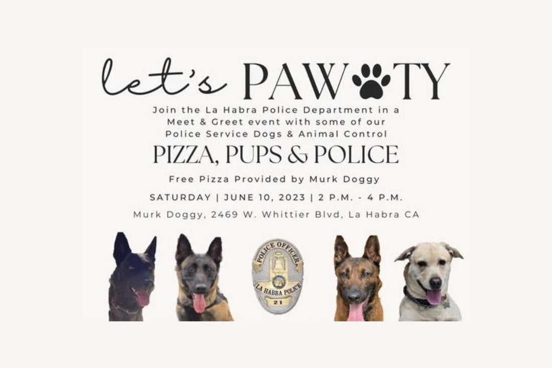Pizza pups and police community event flyer